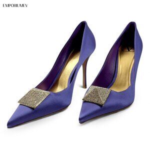 Valentino Garavani Womens One Stud 100mm Violet Satin Pumps -Size EU 38- (0574)